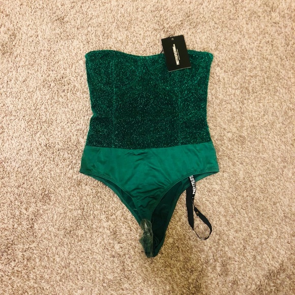 Dark green glitter bandeau cropped bodysuit - Picture 3 of 3